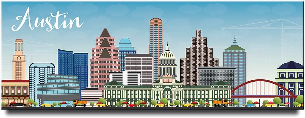 Austin Skyline Panoramic Fridge Magnet Texas Travel Souvenir