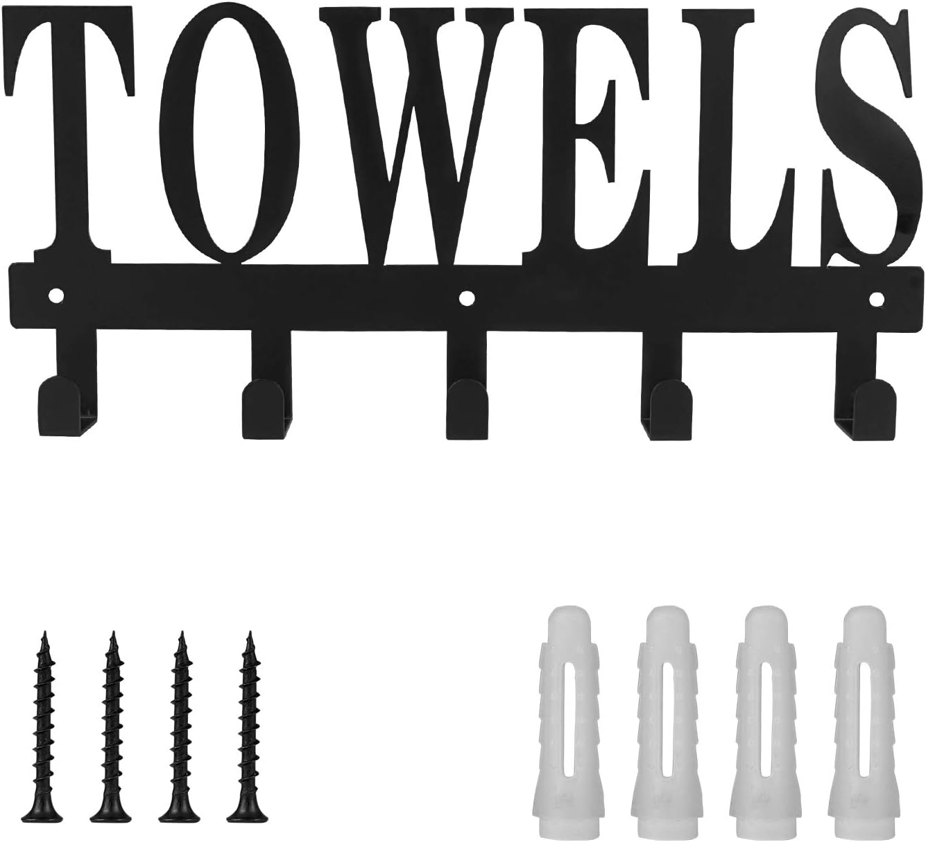Towel Holder 5 Hooks for Bathroom, Towel Racks, Towel Hooks for Bathroom, Bedroom, Kitchen, Pool, Beach Towels, Bathrobe, Clothing, Metal Sandblasted Wall Mount Rustproof and Waterproof (Black02): Kitchen & Dining