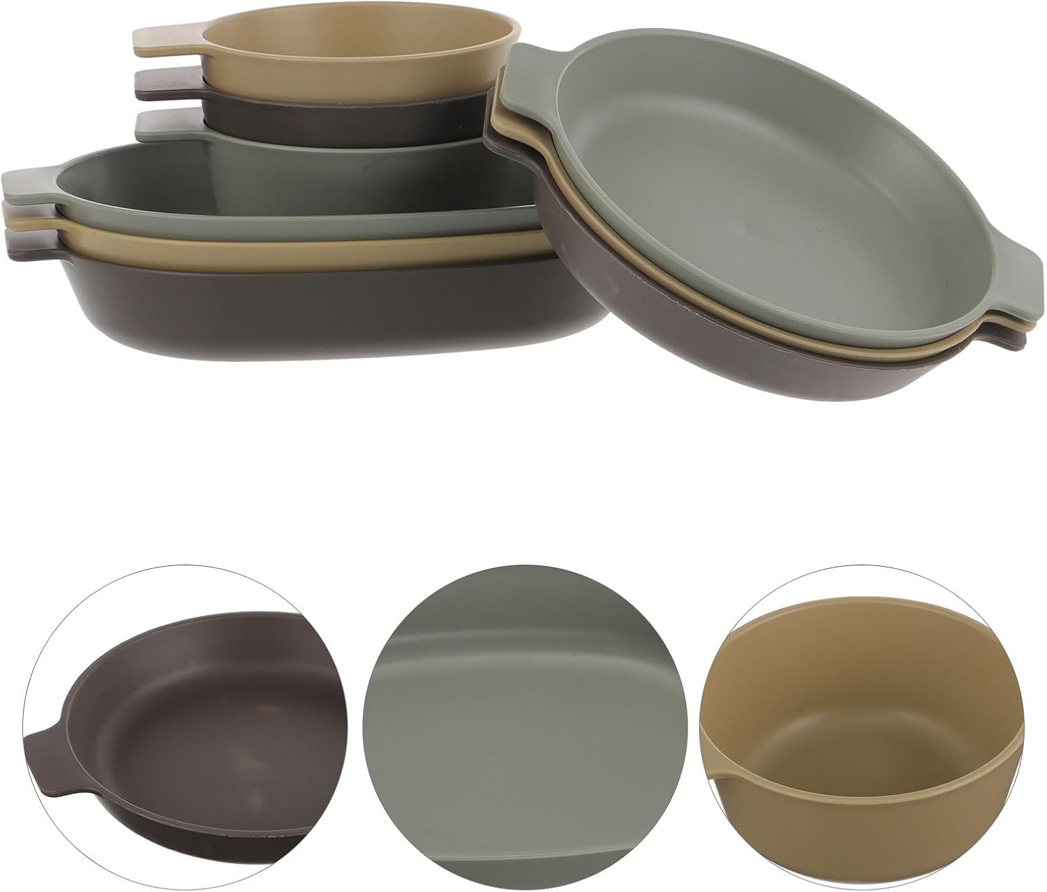 Portable Camping Mess Kit Set – Lightweight Reusable Plastic Dinnerware Set 3 Small Plates, 3 Oval Plates 3 Single-Handle Bowls for Outdoor Hiking and Travel