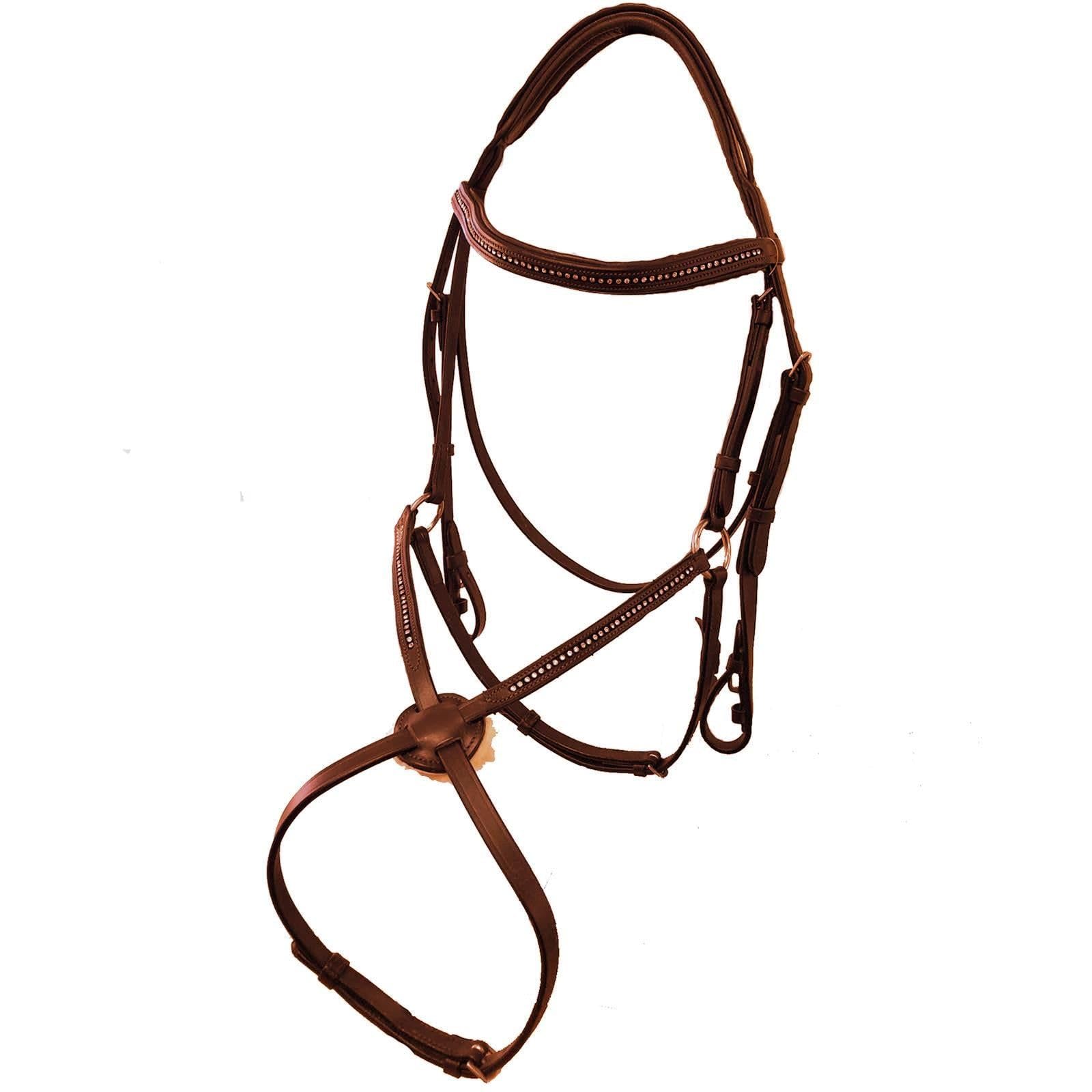 Bow & Arrow Equestrian Grackle Bridle - Real Leather Star Gem With Grackle Padded Noseband For Horse Riding Competition | Colors (Black, Brown) Sizes (Full, Cob, Pony)