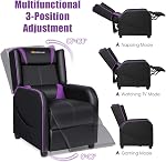 POWERSTONE Chaise de jeu inclinateur - Chaise de massage de jeu de canapé ergonomique avec repose-pieds et repose-tête et poche latérale - Salle de séjour PU Recliners en cuir Home Theater Siège (Purple)