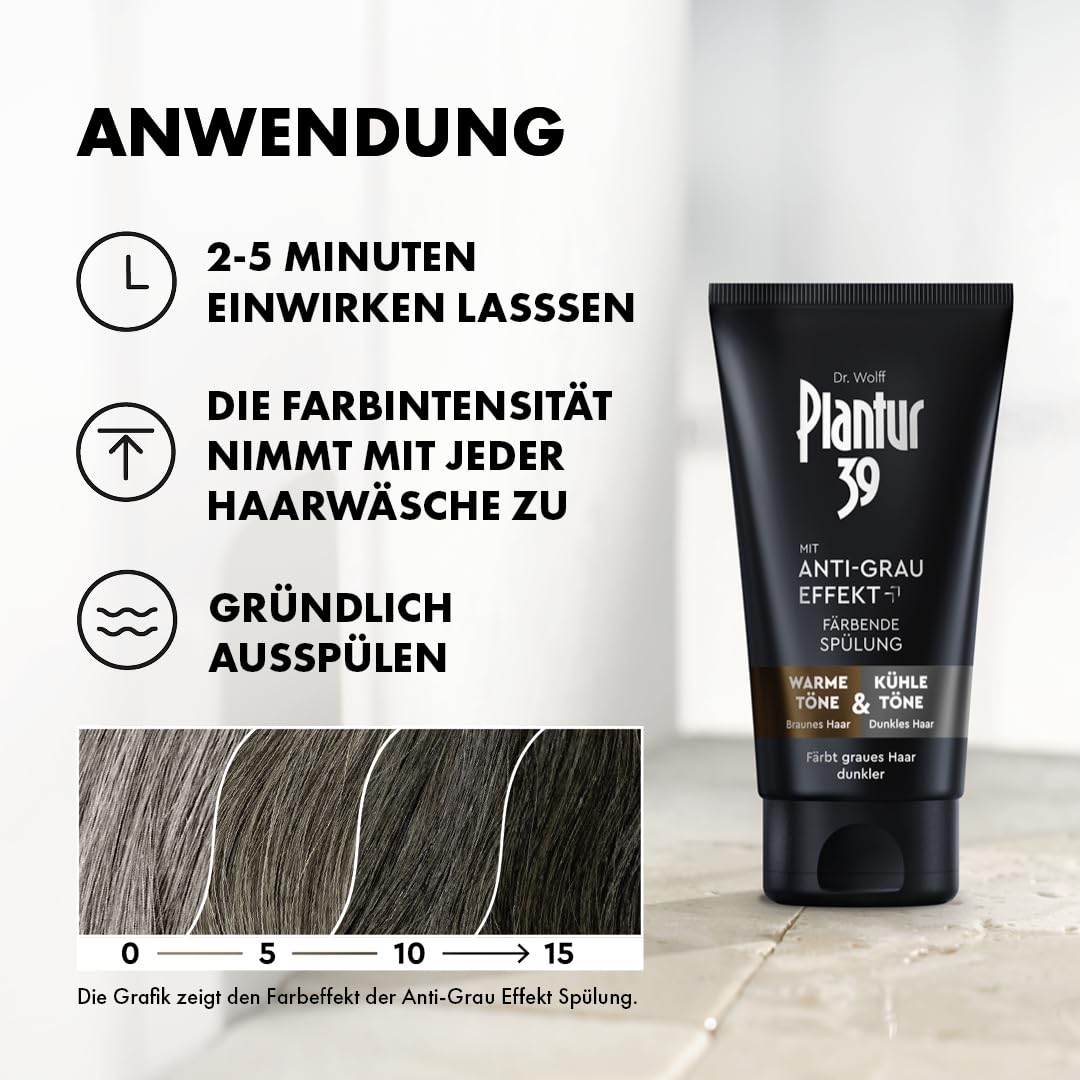 Plantur 39 Après-shampoing anti-gris colorant 2 x 150 ml – Après-shampoing pour cheveux plus foncés – Masque en douceur les cheveux gris – Après-shampoing colorant permanent