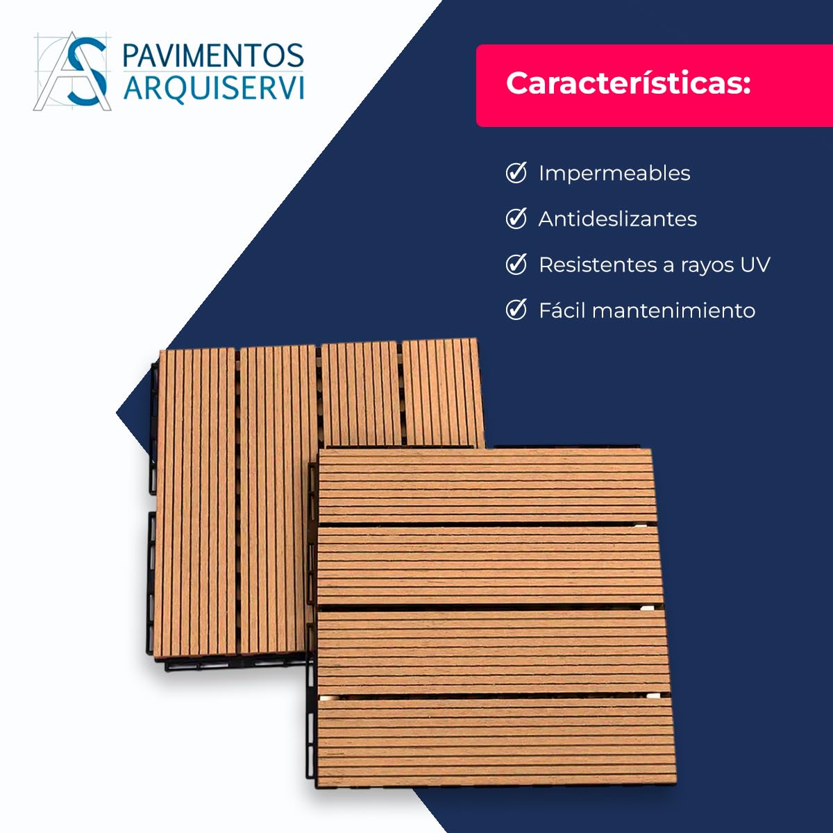 Baldosas Madera Composite WPC Terraza Patio Jardin Porche Ext e Int - Antideslizantes Robustas Texturizadas - 30x30x2,5