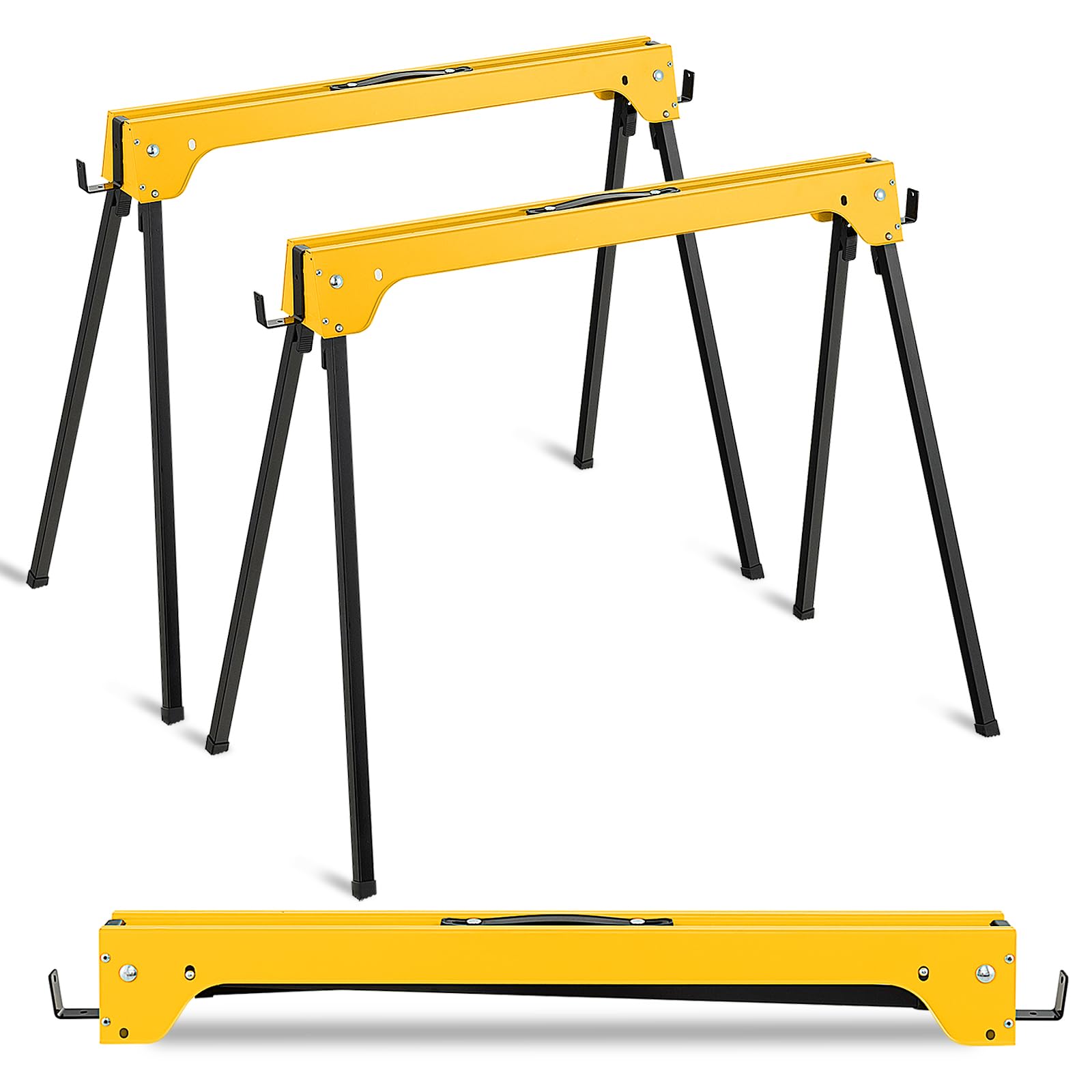 GOPLUS Pack de 2 caballetes de sierra plegables, andamios portátiles con mango cómodo y brazos de apoyo desmontables 2 x 4, capacidad de peso de 600 kg por caballete, no requiere montaje