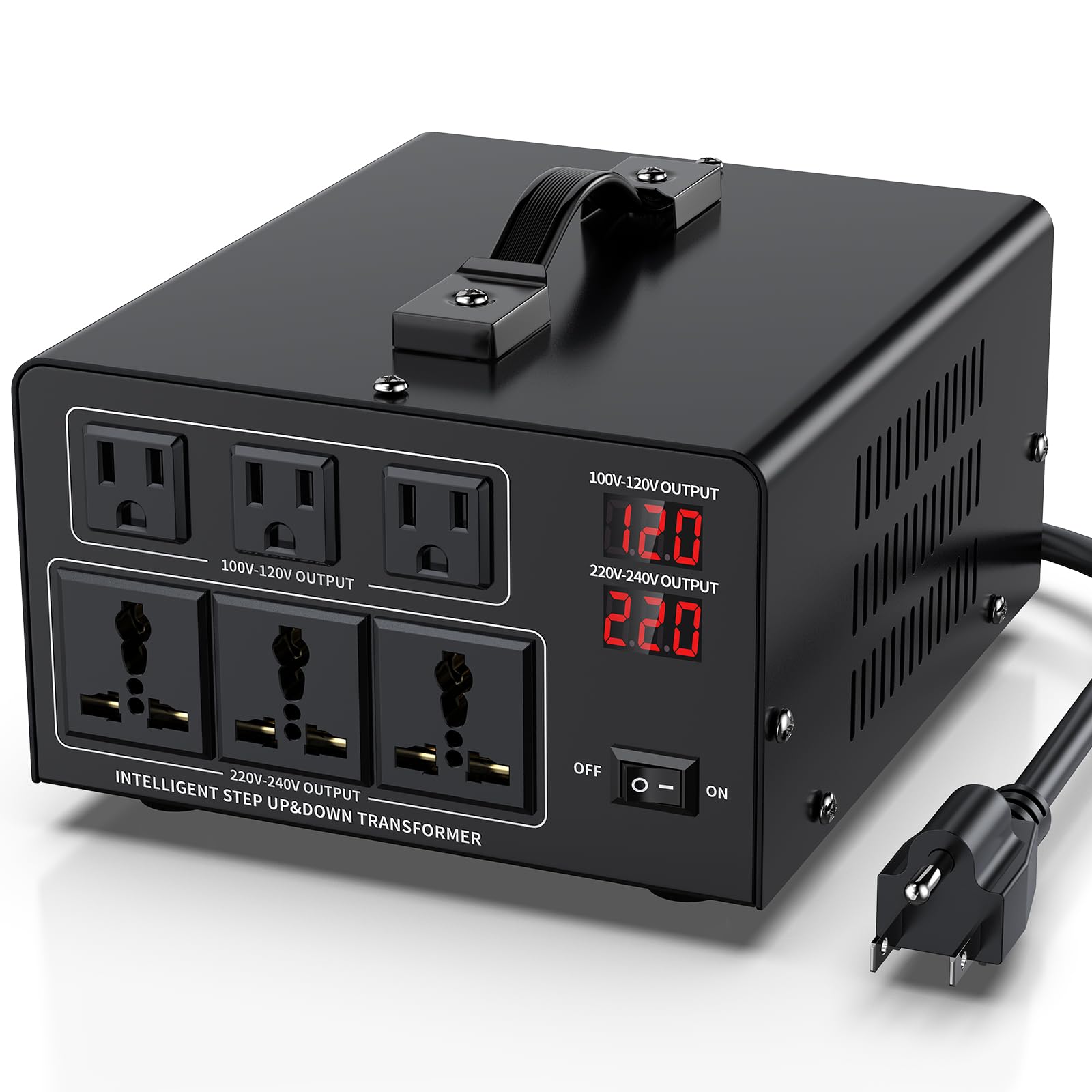 3000W Voltage Converter Transformer Step Up 110V/120V to220V/240V or Step Down 220V to 110V AC Power Converte, Circuit Breaker Protection, 3 US sockets, 3 Universal sockets, LCD Display