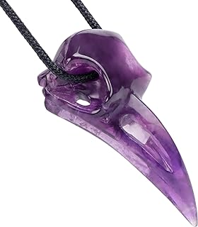 Amethyst Crystal Raven Skull Figurine 2.5" Bird Beak Crow Head Statue Healing Animal Gothic