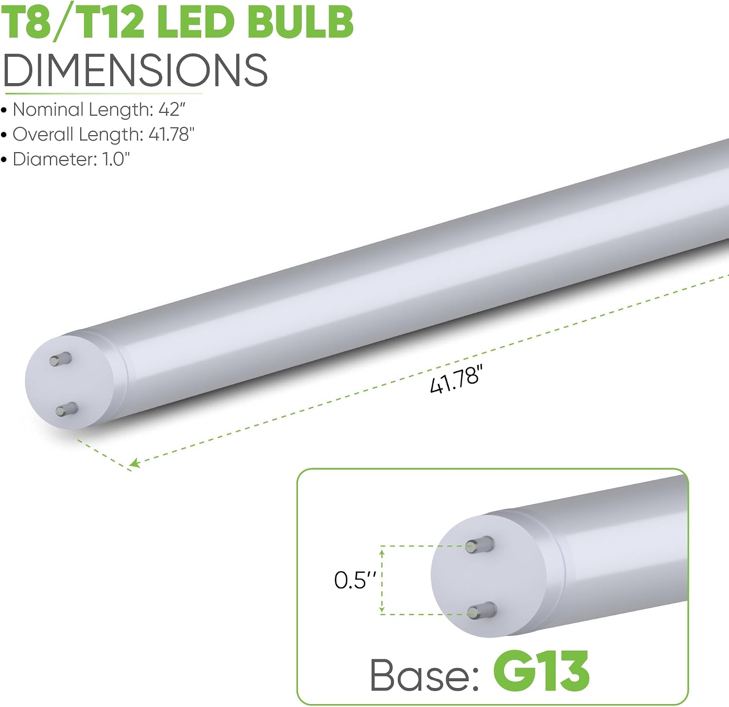 NYLL 42 in. T8 G13 Type A Plug & Play LED Tube, Daylight (5000K) Direct Replacement for 38 Watt L 38W, TL-D 80 38W (Without Rewiring or Modification) Ballast Required!
