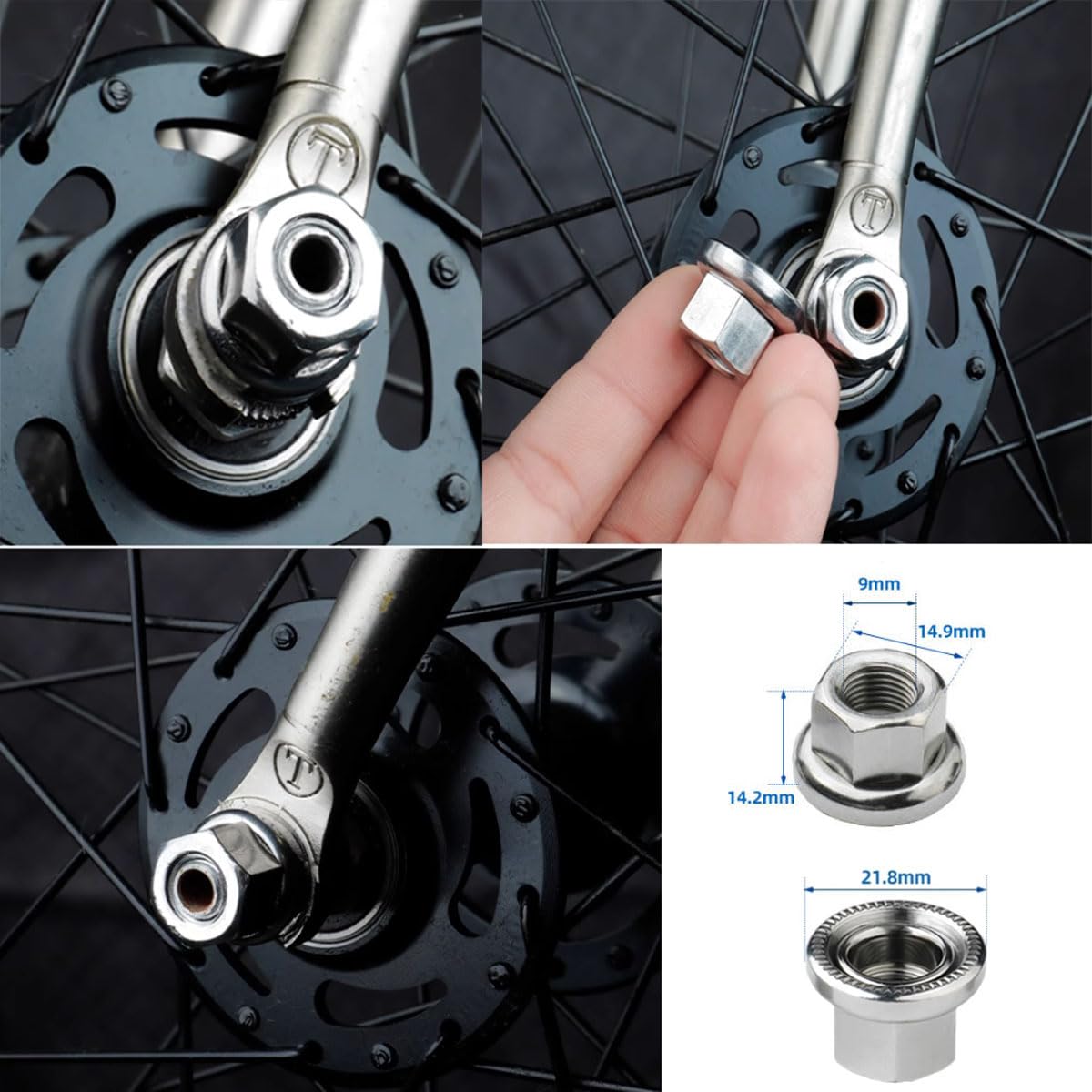 yukata 4 Pcs M10 Bike Axle Nut Silver Locking Hardware for Wheel Hubs