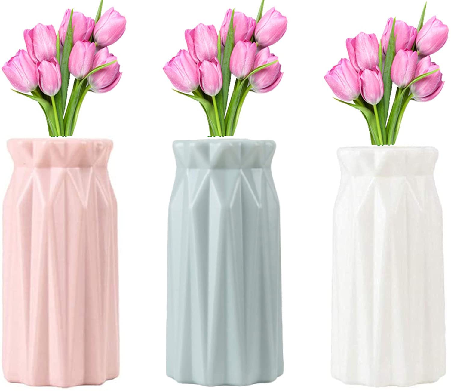DOITOOL 2 Vasi Da Fiori In Plastica Effetto Ceramica Bianca – Infrangibili, Con Fondo Antiscivolo, Per Interni