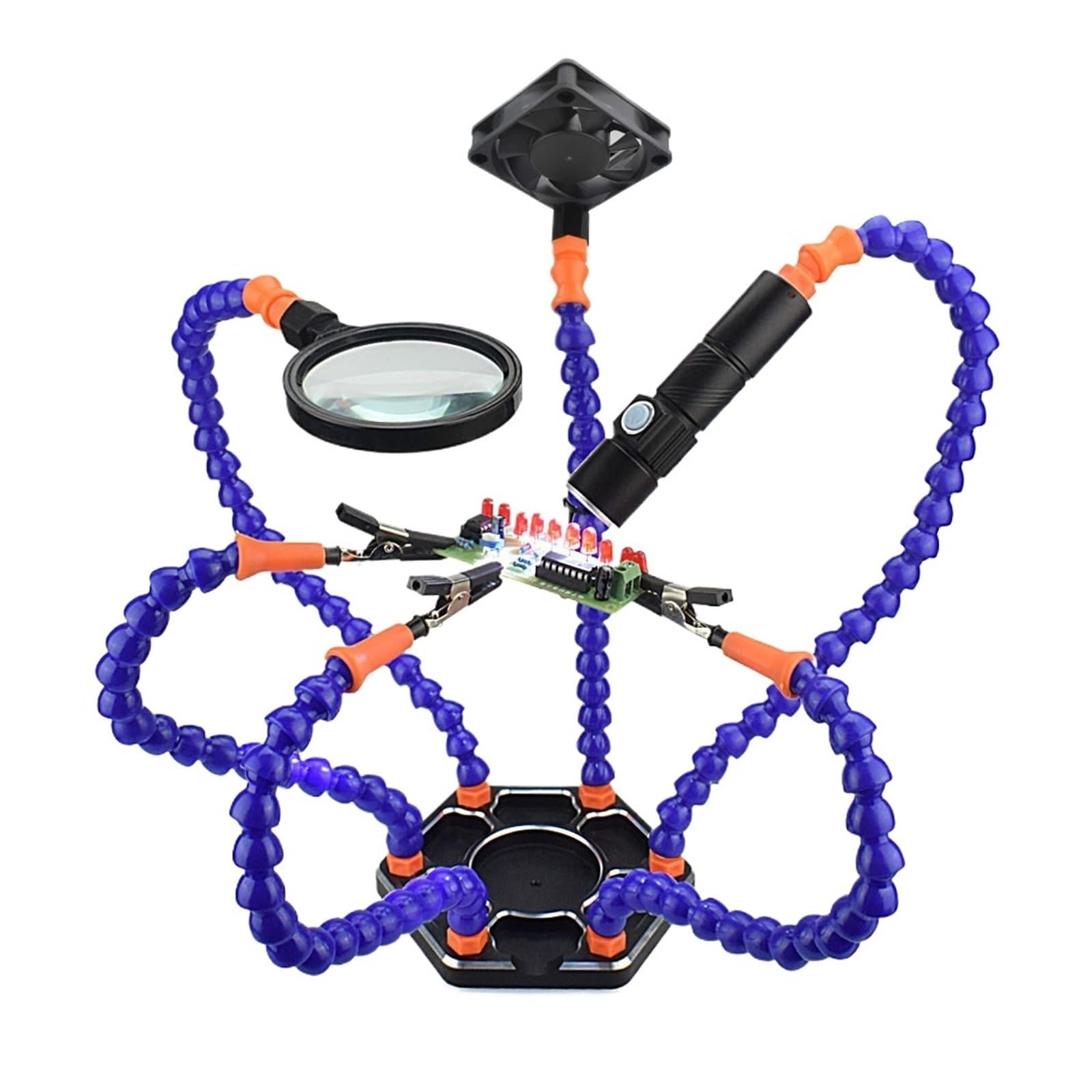 Saldatura Terza Mano Strumento, Saldatura Terza Mano Strumento Multicolore con Lente d'Ingrandimento 3X Torcia Ricaricabile USB Confezione da 12 80mm(Sn6sb-usb)