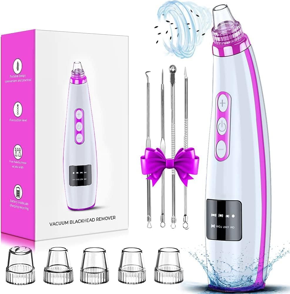 Blackhead Remover Pore Vacuum Upgraded Facial Pore Cleaner Electric Comedone Whitehead Extractor Tool-5 Suction Power,5 Probes,USB Rechargeable Blackhead Vacuum Kit for Women & Men