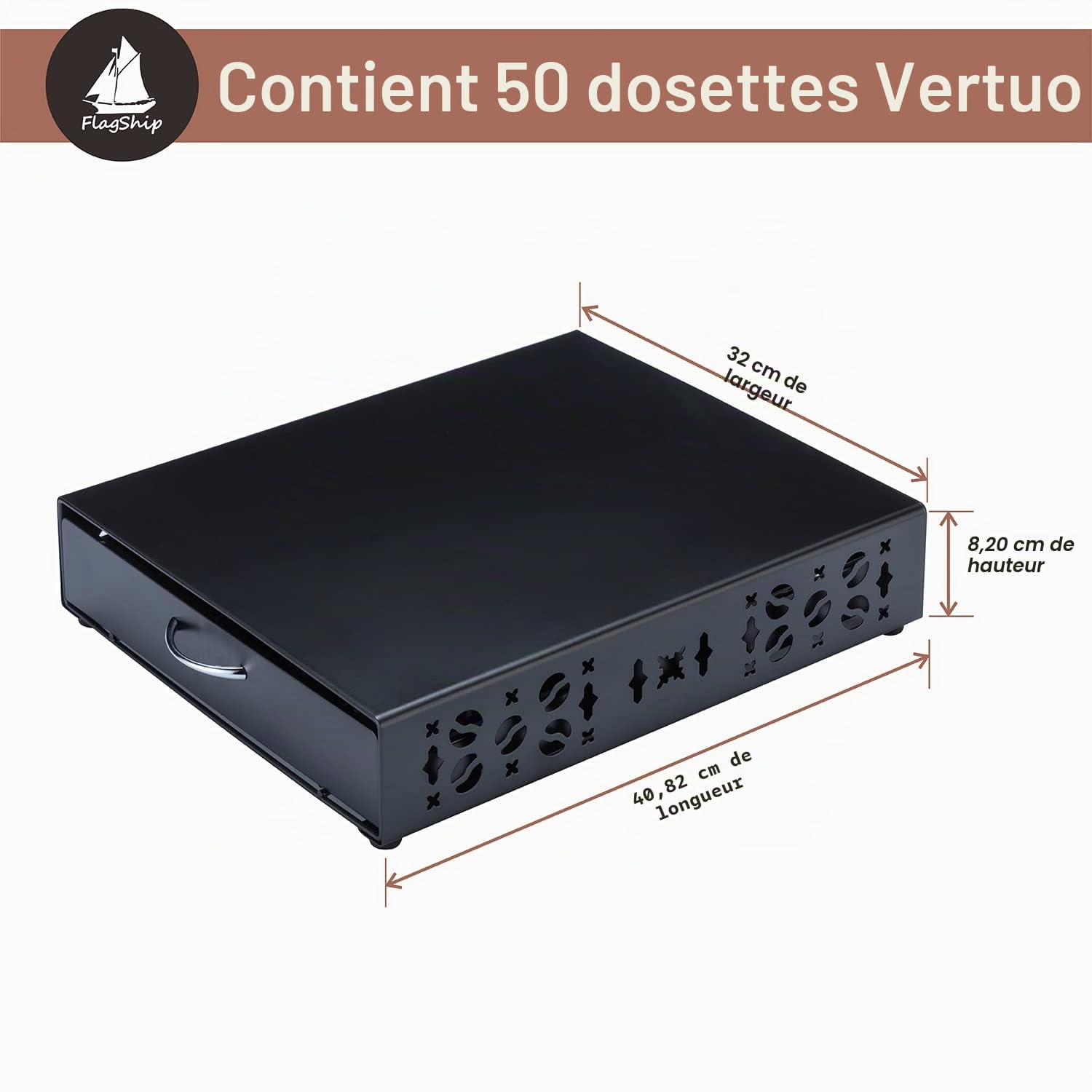 FlagShip Support de capsules pour Nespresso Vertuo - Organiseur de capsules - Design de bar à café et support pour machine à café - Métal noir (capacité de 50 capsules)