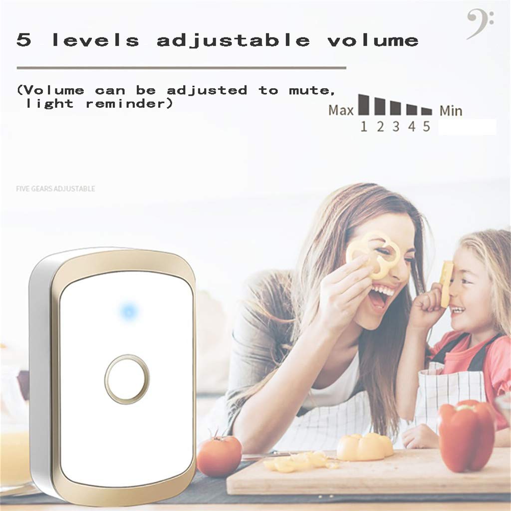 Campanello Wireless autoalimentato, Kit Campanello Senza Fili Impermeabile con Portata Wireless di 490 Piedi, 60 Melodie, Volume a 5 Livelli, 3, 3