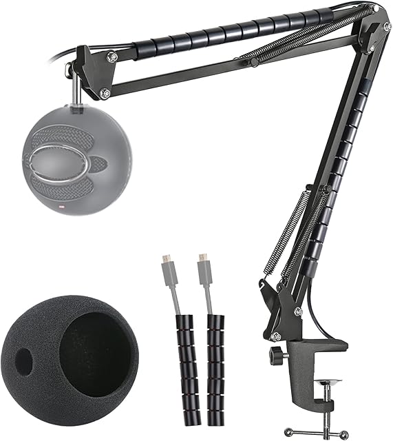 Blue Snowball Mic Stand with Windscreen - Mic Suspension Boom Arm Stand and Pop Filter Foam Cover Compatible with Blue Snowball iCE Microphone by YOUSHARES