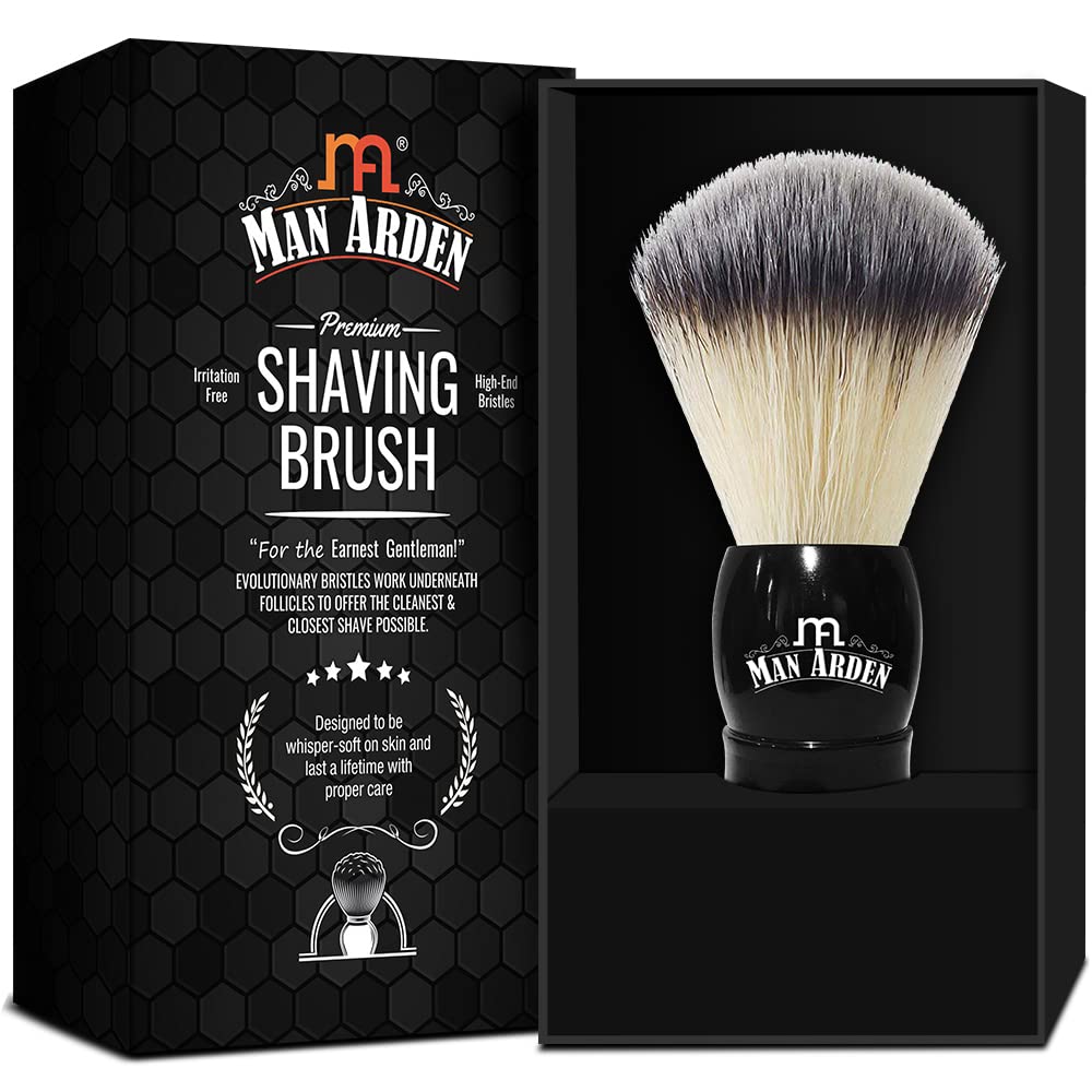 Man Arden Elegante spazzola da barba nera di alta qualità con setole ultra morbide e assorbenti e manico lungo, senza crudeltà, per una rasatura liscia