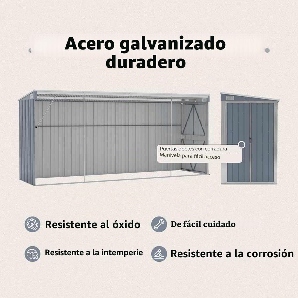 vidaXL Cobertizo de Jardín Mural Gris 118x382x178 cm Acero galvanizado