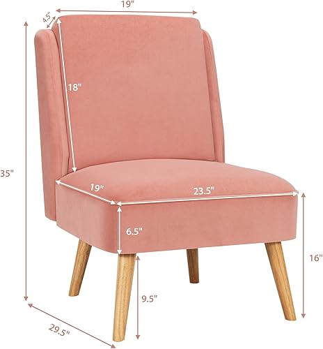Miniatura 22 de Giantex Juego de 2 sillas decorativas de terciopelo, cómoda silla individual con patas de madera de goma, moderna silla tapizada para sala de estar,
