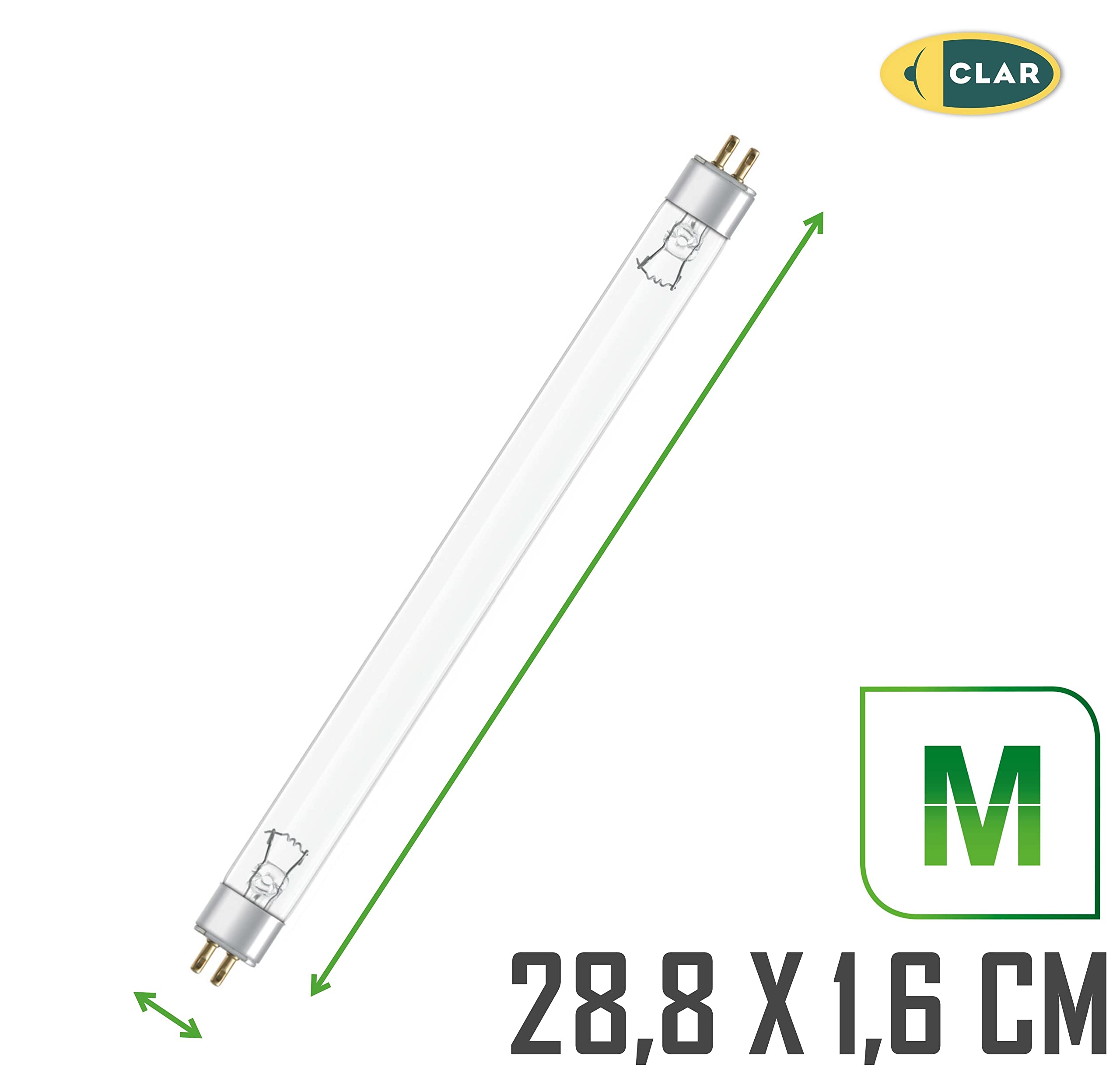CLAR - Tubo UV Germicida Esterilizador 8W T5, Luz Ultravioleta Desinfectante, Tubos Fluorescentes UV, Lampara Ultravioleta 28,8 x 1,6 cm (8W T5 Pack 2)