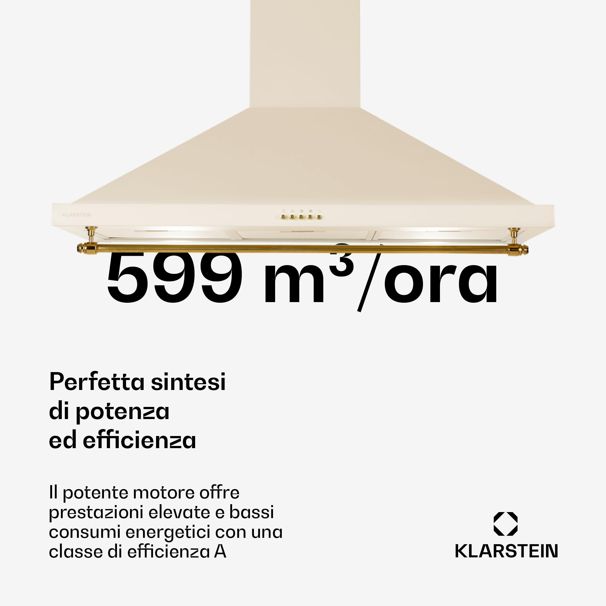 Klarstein Cappa Aspirante 90 cm, Cappa Cucina 90cm, Ventola Cappa Cucina in Acciaio Inox a Parete, 591.5m³/h, LED, Cappa Aspirante Filtrante Classe A, Cappa Aspirante Cucina con Filtro per Cappa