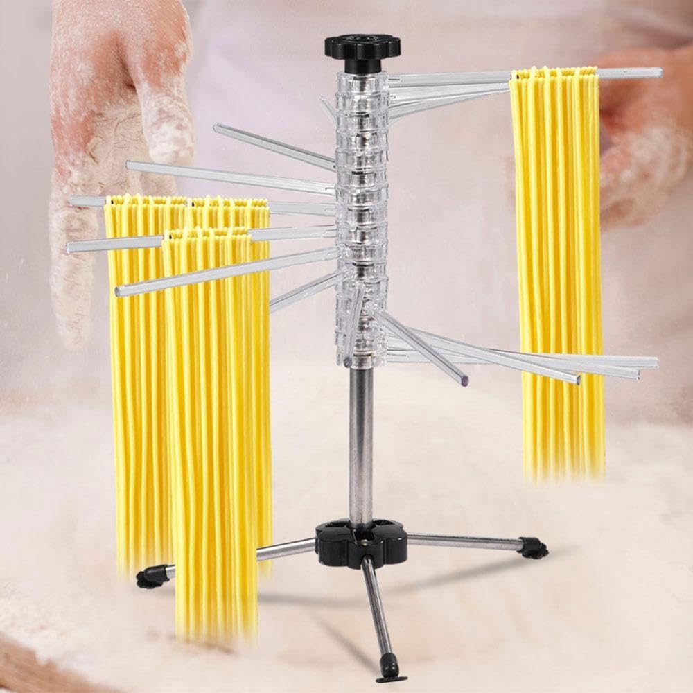 TopHomer Rotatable Pasta Drying Rack Collapsible Spaghetti Dryer with 16 Extendable Rods Fresh Pasta Making Accessories - Hanging Up 2 KG Noodle