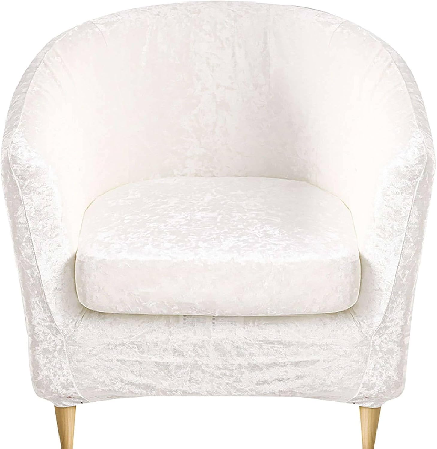 Club Chair Slipcover 2 Piece, Crushed Velvet Barrel Chair Cover with Cushion Cover Soft Stretch Armchair Covers Washable for Living Room Decorative-White-2 Piece