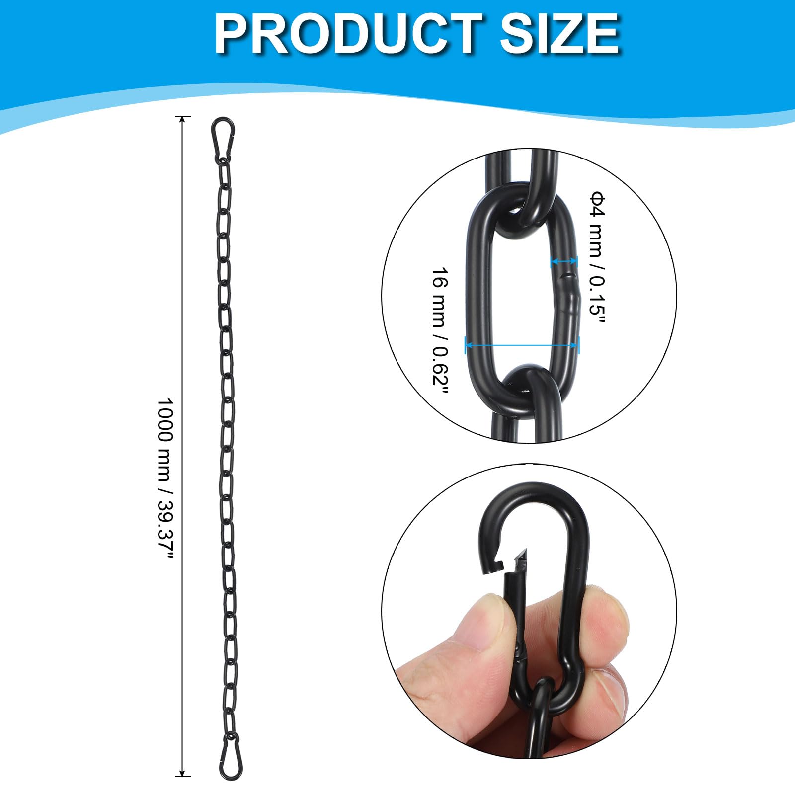 PATIKIL 5/32 x 40 Fitness Chain, Porch Hanging Swing Chair Chain Heavy Duty Fitness Extension Hammock Hardware Kit Gate Link Chain Lock for Punching Bag Outdoor Fence, Black