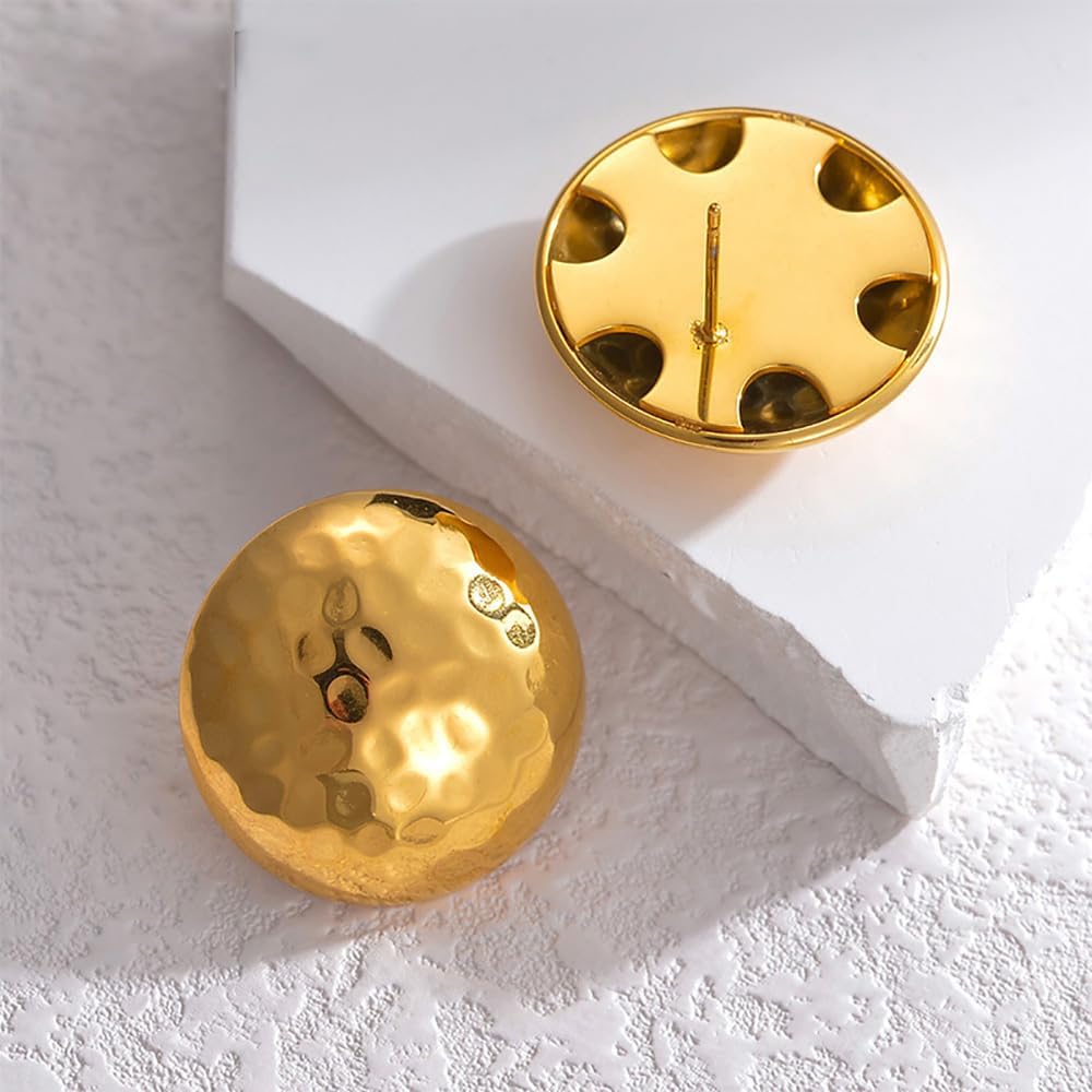 Hammered Gold Spherical Stud Earrings for Women 18K Gold Plated Stainless Steel Round Half Ball Studs Earrings Statement Ear Jewelry - Image 5
