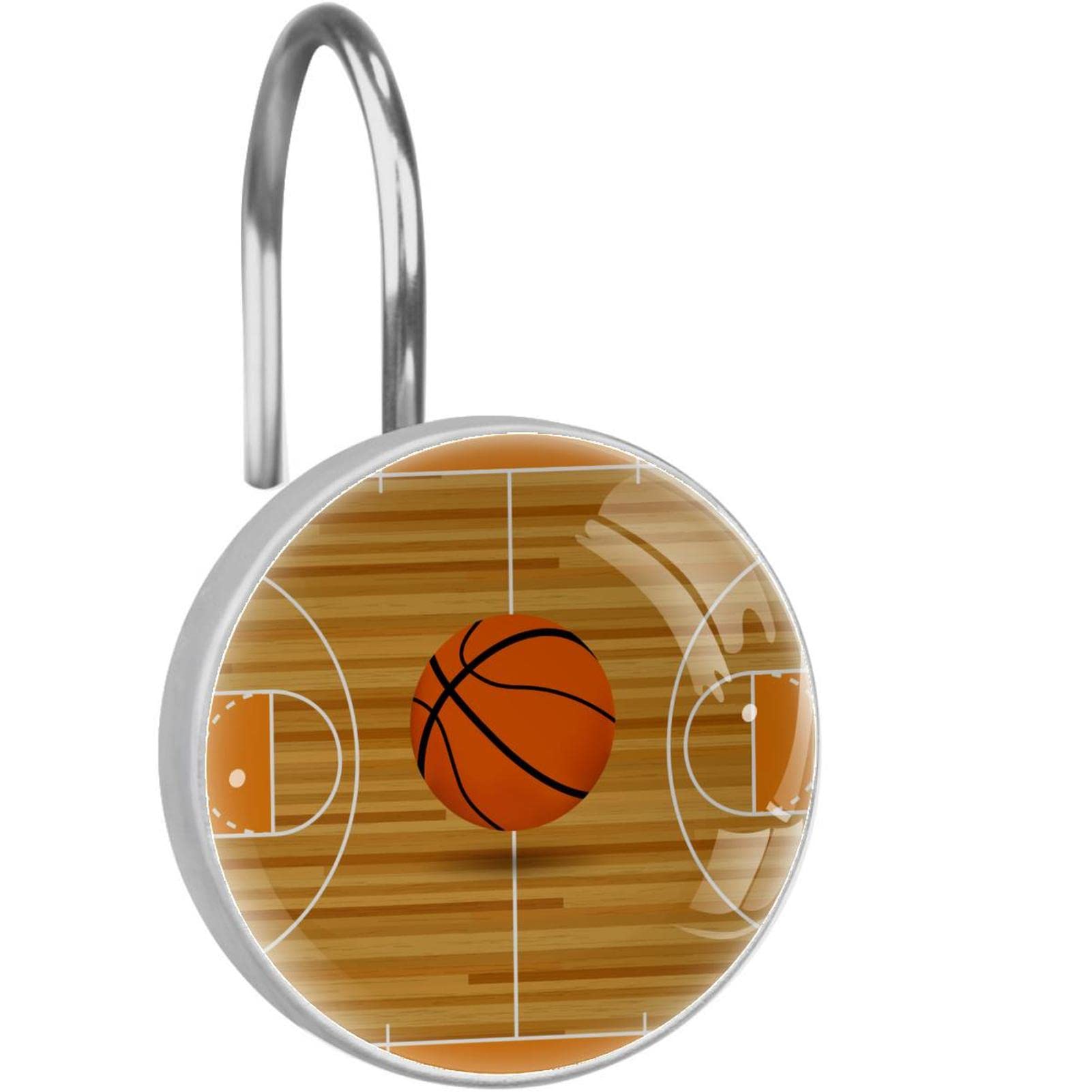 Crochets rideau de douche basket orange en acier inoxydable anti-rouille pour salle de bain sport