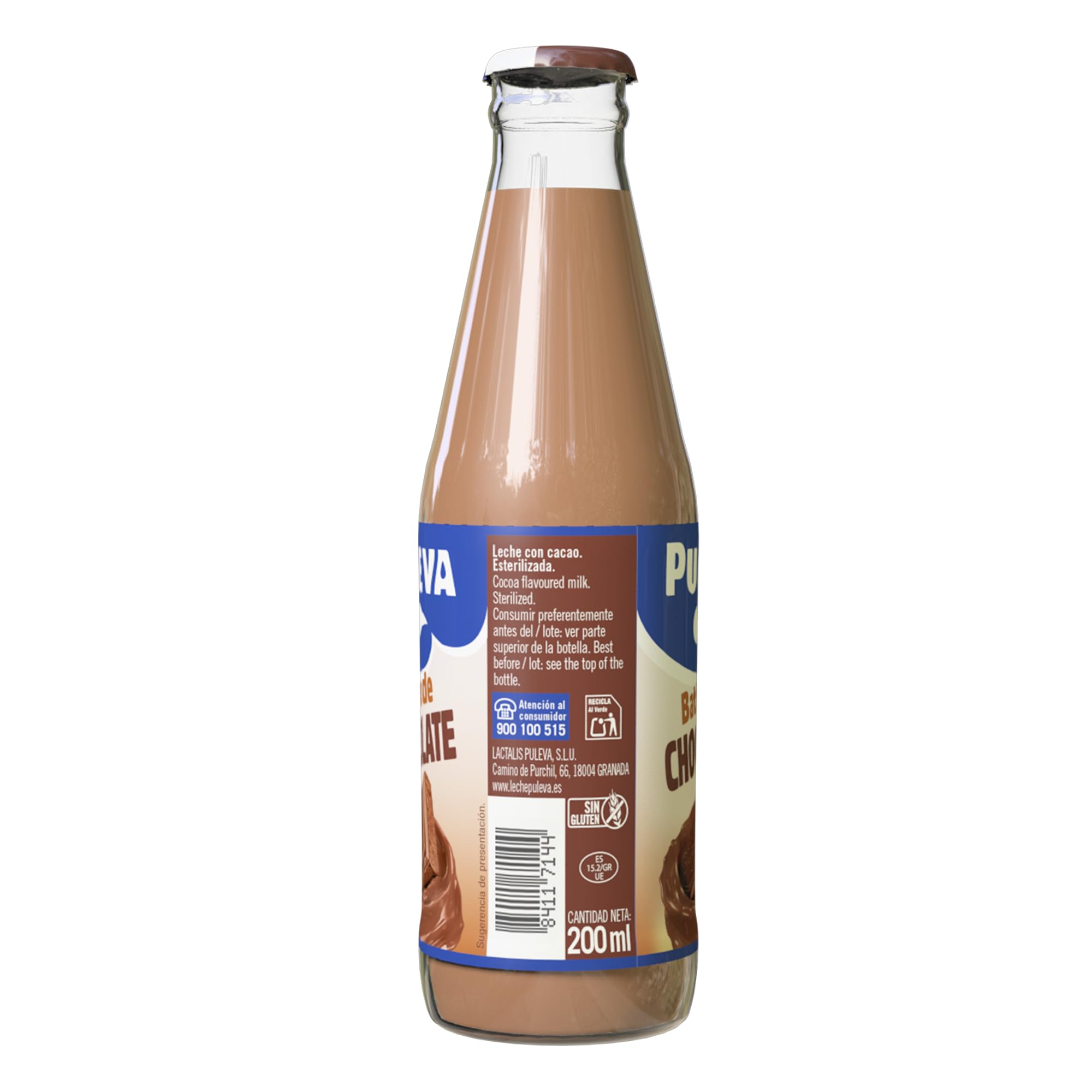 Puleva - Batido Puleva Cacao Botella de Cristal, Leche Parcialmente Desnatada, Rico en Proteínas, Calcio y Vitamina D, Ideal para Niños y Familias, Pack 24 Unidades