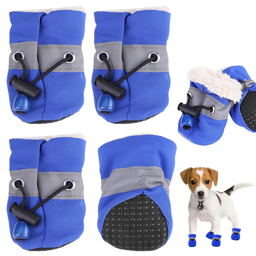 FaJoek 4 x Non-Slip Snow Protection Dog Boots, Dog Boots with Reflective Straps, Waterproof Dog Shoes