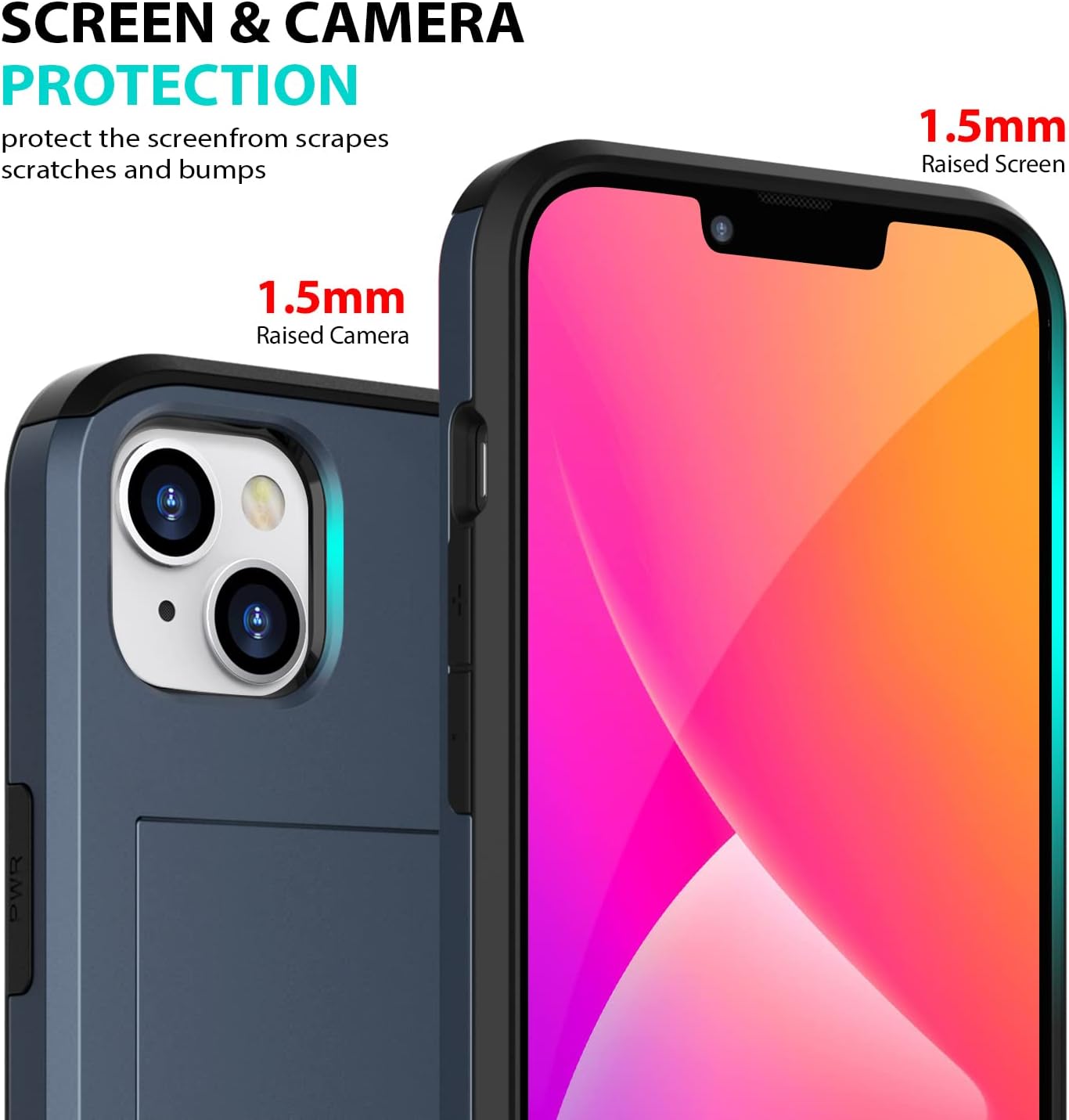 ZUSLAB Card Holder Slot Case Compatible with Apple iPhone 14 6.1'' 2022/13 6.1'', Phone Wallet Case with 1 Tempered Glass Screen Protector, Rubber & PC Bumper Cover for Women Men, Dark Blue - Image 4