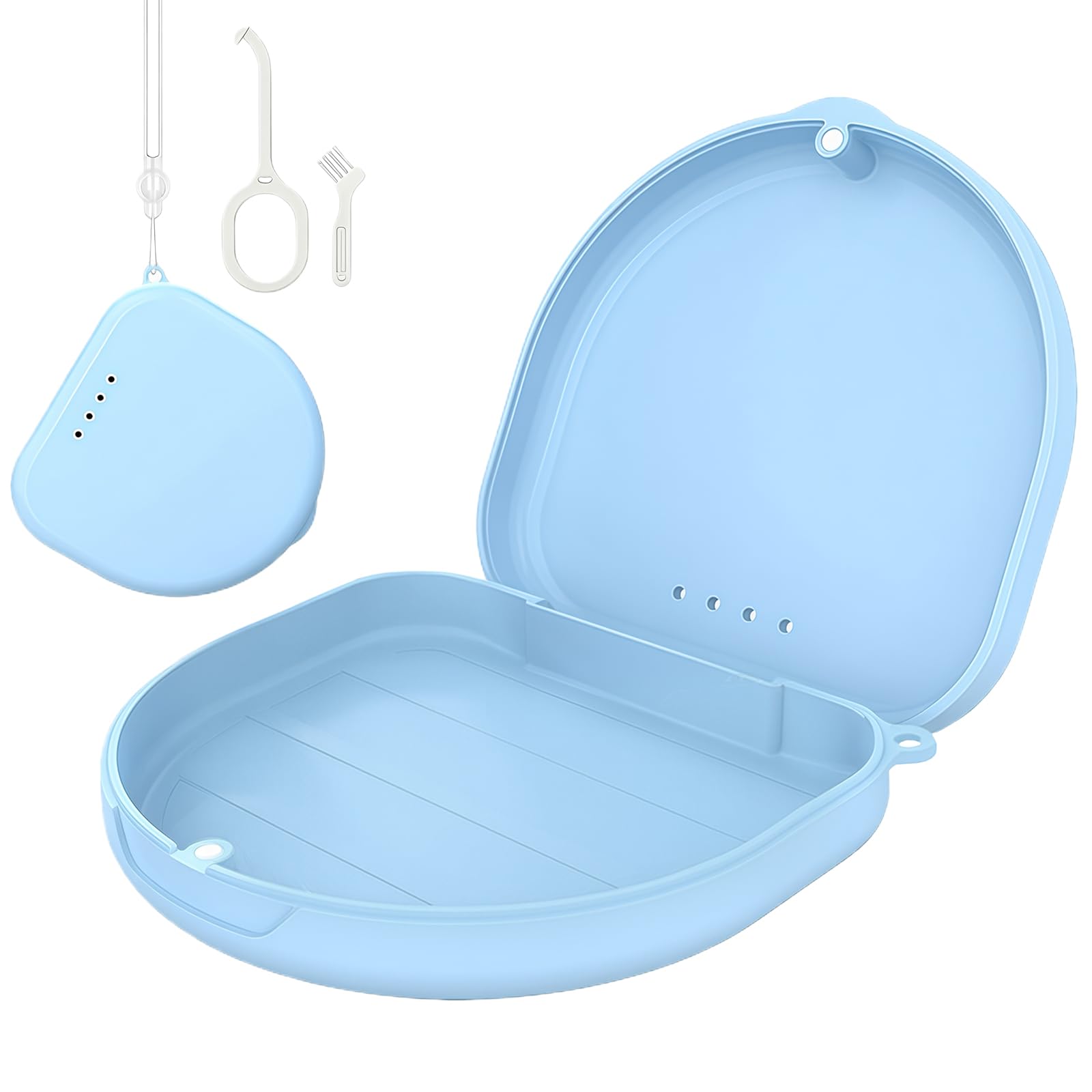 SSKHE Boite pour Appareil Dentaire avec Brosse Outil Retrait Boite Gouttière Dentaire Compacte Compatible Invisalign Etui Dentier Adulte Fermeture Magnétique Aération Sangle de Poignet Voyage (Bleu)