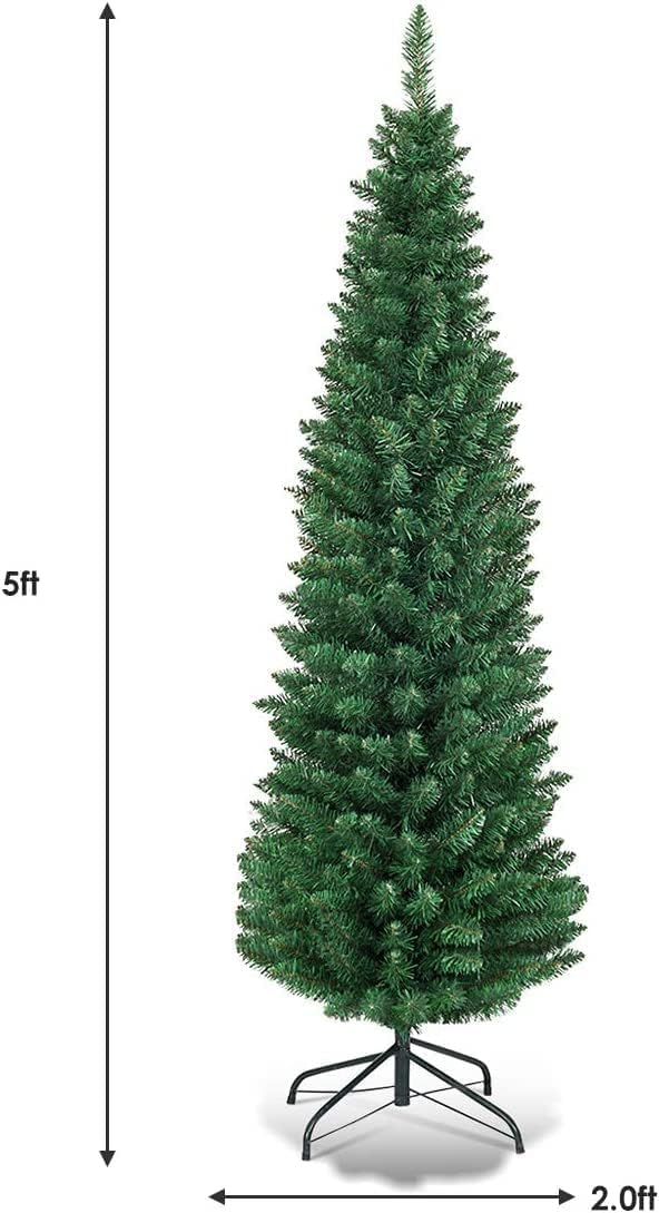 ERGOMASTER 5FT Pencil Christmas Tree Artificial Xmas Tree w/PVC 220 Branch Tips with Foldable Sturdy Metal Stand for Decoration