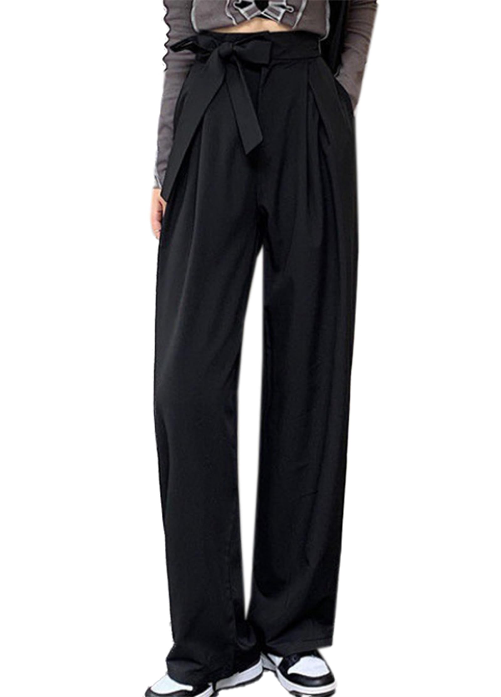 Betusline Womens Casual High Waist Dress Pants with Bow-Knot