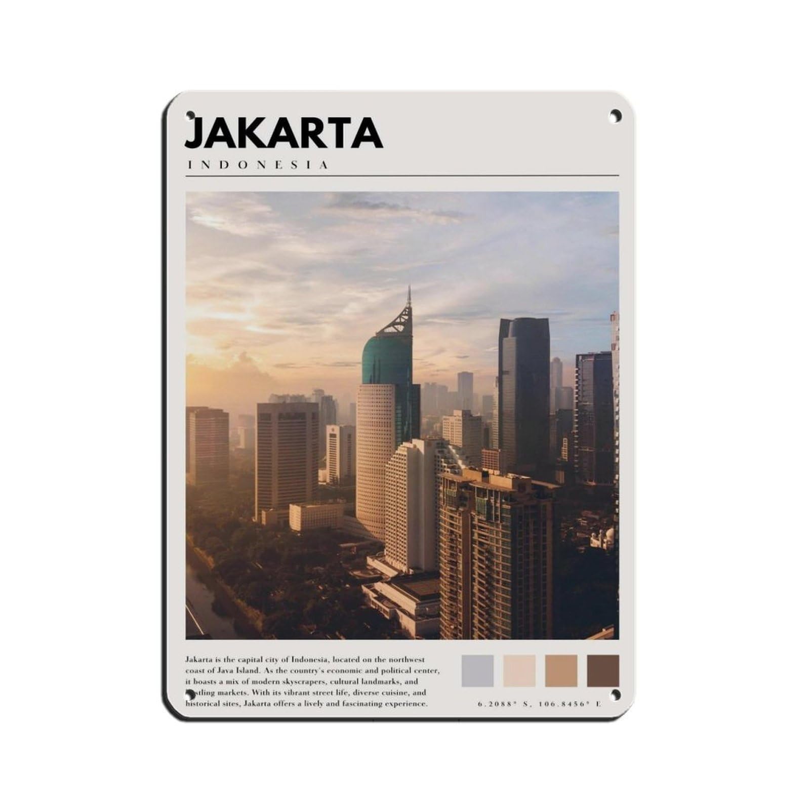 Jakarta Indonesia Poster Jakarta Art (2) Retro Poster Metal Tin Sign Chic Art Retro Iron Painting Bar People Cave Cafe Family Garage Poster Wall Decoration 12x16inch(30x40cm)