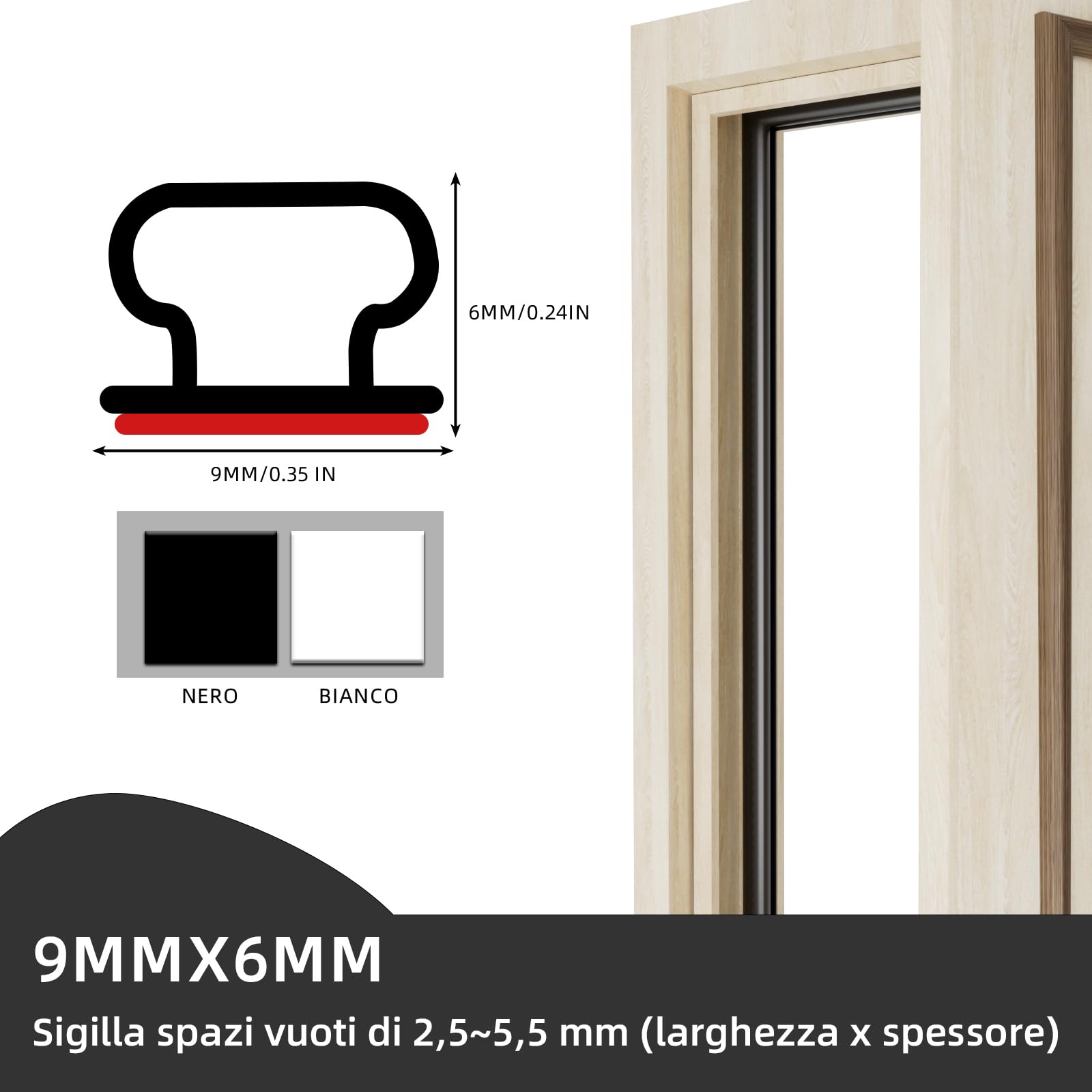 Guarnizione Adesiva Per Porte E Finestre - Nero, 10m X 10mm, Isolante Acustico E Termico - Foto 10