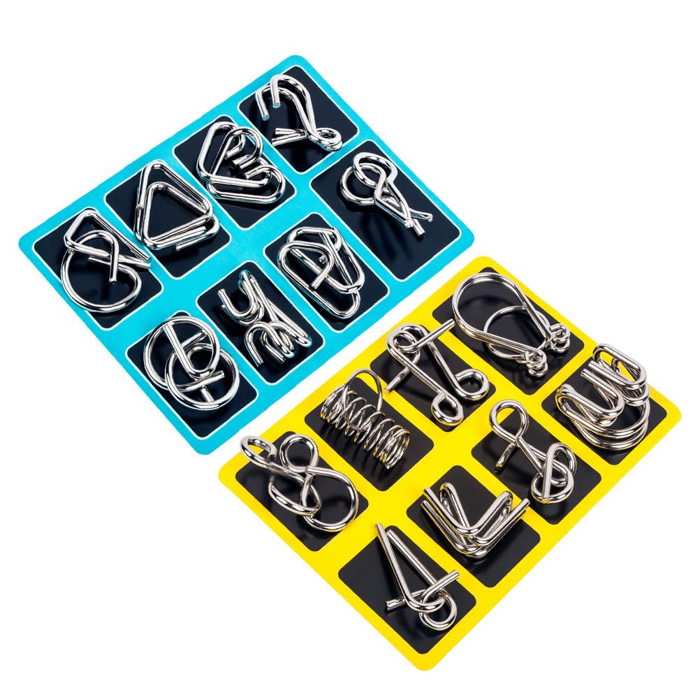 SOLUSTRE Juego de Rompecabezas de 16 Piezas para Niños Y Adultos, con Anillo de Alambre de Metal, Colores Surtidos.