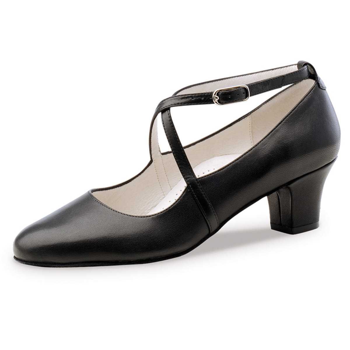 Werner Kern Damen Tanzschuhe Sidney Comfort - Leder Schwarz - für breite Füße - 4,5 cm Cuban Absatz - Rauledersohle - Made in Italy