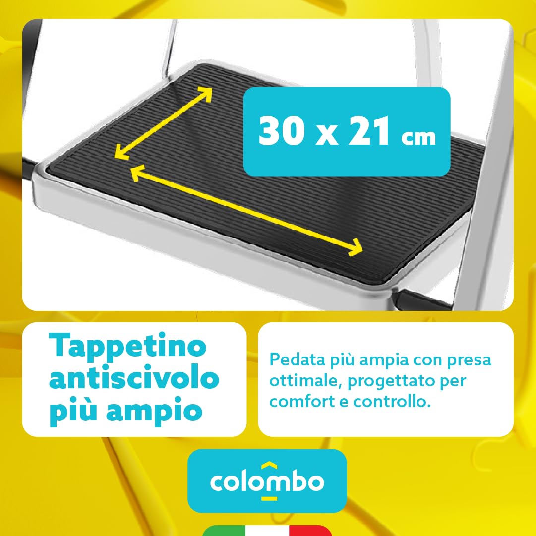 Colombo Scaletta Pieghevole 4 Gradini Factotum | Scala Richiudibile Domestica Salvaspazio in Alluminio con Gradini Antiscivolo Extra Larghi e Piedini in Gomma, Robusta e Sicura | Made In Italy