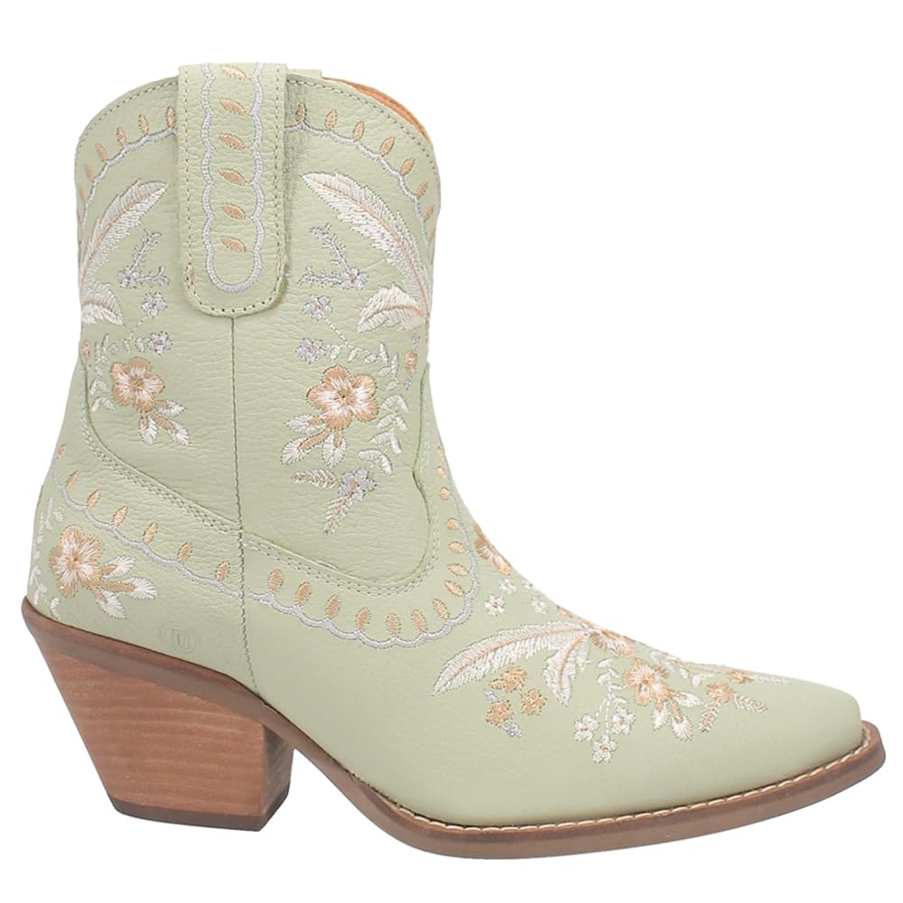 Dingo Womens Primrose Floral Embroidered Snip Toe Casual Boots Ankle Mid Heel 2-3"