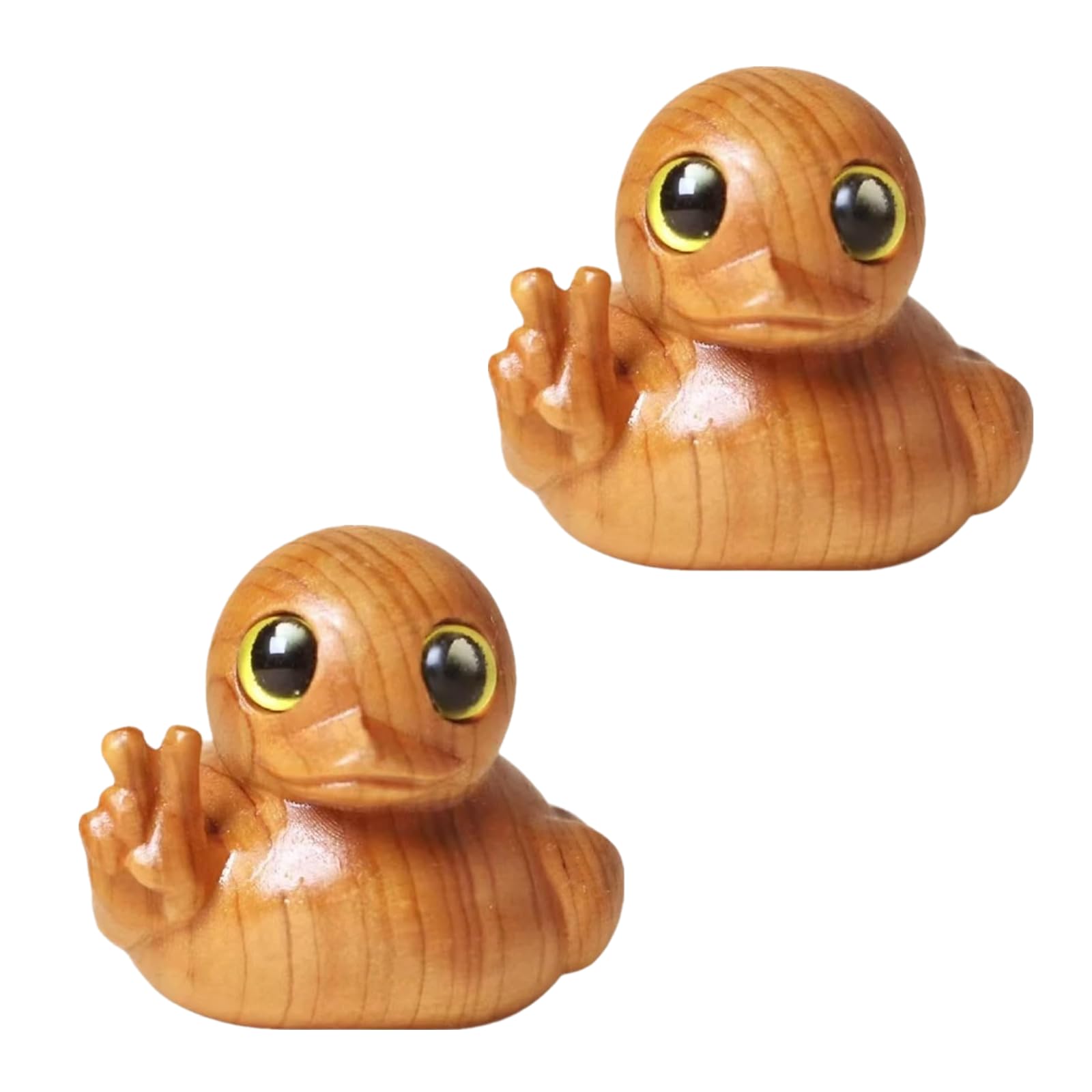 Malijnxin 2 Pcs Duck Ornaments Creative Yeah Gesture Wooden Ornaments Wooden Mini Duck Figurine for Home Office Desk Decoration