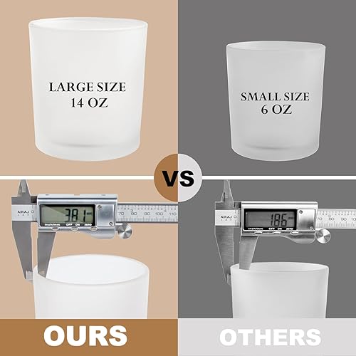 Miniatura 7 de CONNOO Paquete de 8 frascos de vela de vidrio esmerilado de 14 onzas con tapas de bambú para hacer velas, frascos de vela vacíos de gran