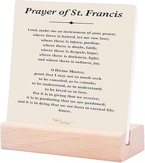 Inspirational St. Francis Peace Prayer Quote Elegant Desk Decor Gift Positive Plaque with Wooden Stand Office Sign