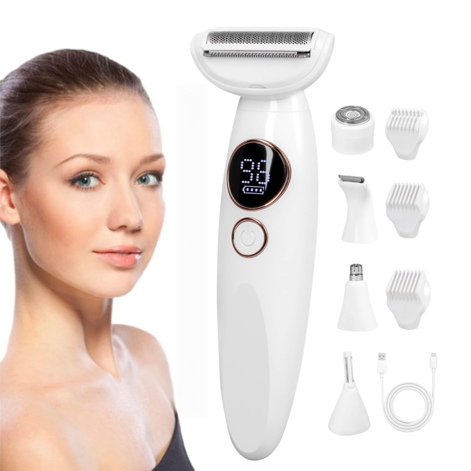 rasoir femme 5 en 1，rasoir femme 5 en 1 etanche，Rasoir Électrique pour Femmes, Rechargeable USB, Tondeuse Intime pour Visage, Bras, Jambes, Aisselles