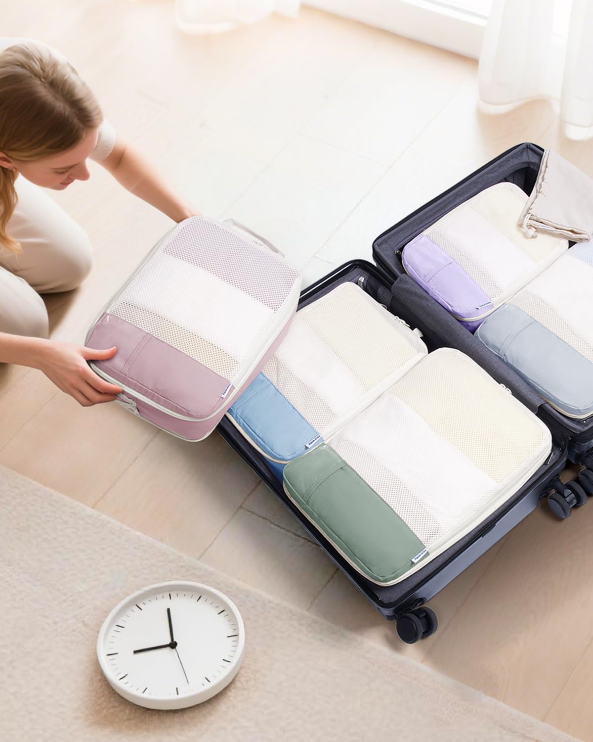 Narwey Organizer Valigia 6 Pezzi Packing Cubes Compression, Organizer Valigia Viaggio Compressione Salvaspazio, Viaggio Accessori Utili per Vestiti Scarpe Deposito per Viaggiare (Combinati)