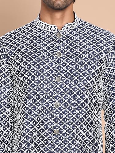 Image of Jompers Men's Silk Blend Regular Fit Sequin Chikankari Front Open Kurtas