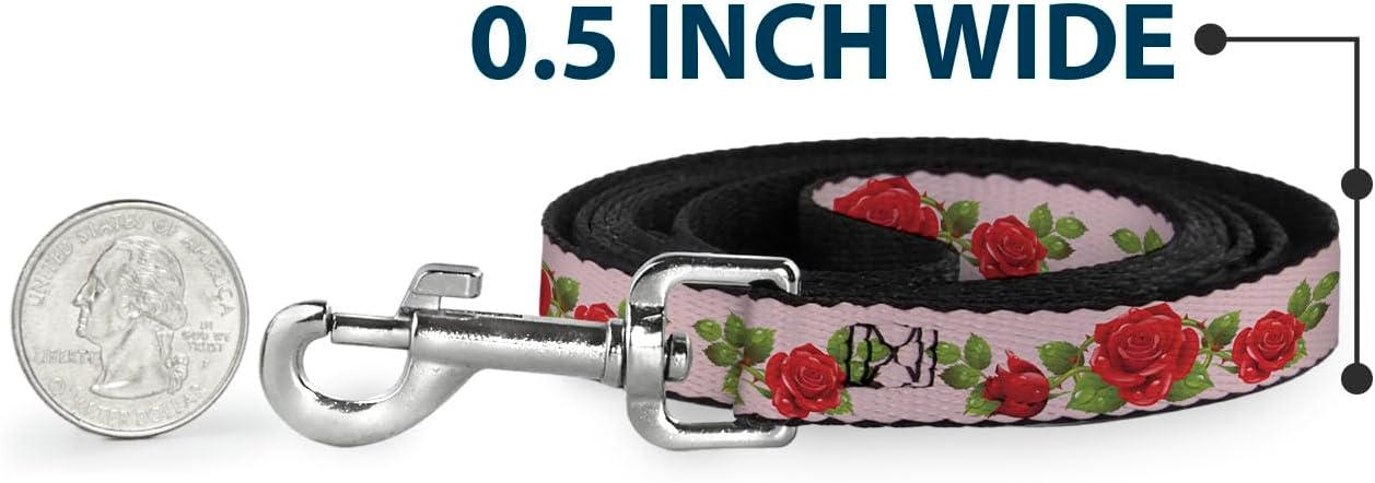 Dog Leash Rose Trio Leaves Pink 6 Feet Long 1.0 Inch Wide