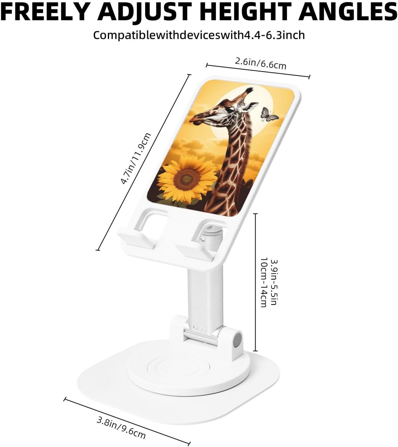 Giraffe And Sunflower 360° Rotating Cell Phone Stand Height Angle Adjustable Phone Stand Portable Foldable Desktop Phone Holder Office Accessories Compatible With All Mobile Phones And Tablets image 2