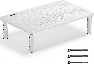 BONTEC Monitor Stand Riser, 3 Height Adjustable Monitor Stand for Desk, Computer Monitor Riser Stand with Mesh Platform for Laptop, Computer, iMac, PC up to 20KG, Cable Ties Included (White)