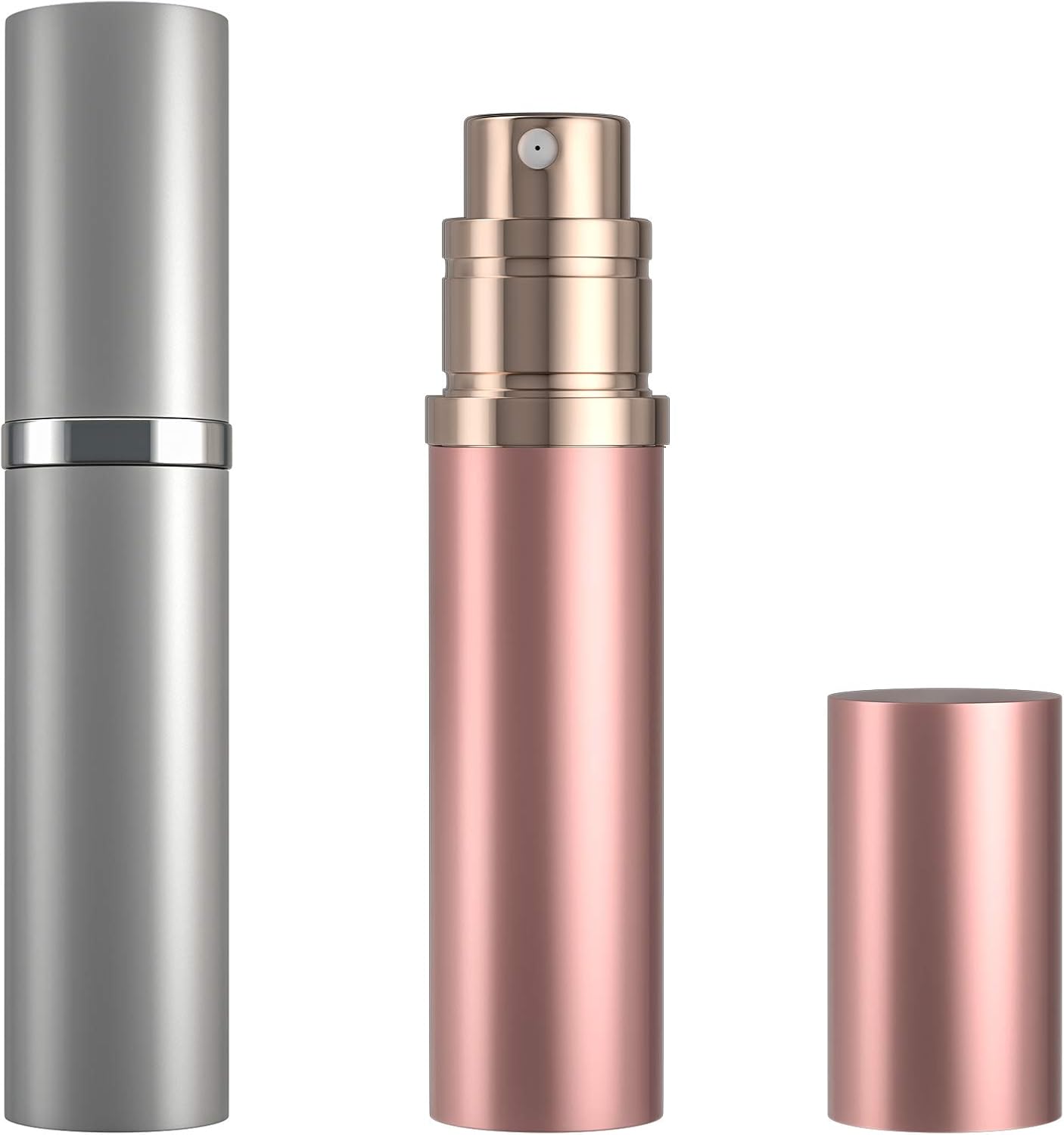 Refillable Perfume Bottle Atomizer for Travel,Portable Easy Refillable Perfume Spray Pump Empty Bottle for men and women with 5ml Mini Pocket Size (Silvery+Rose Gold)